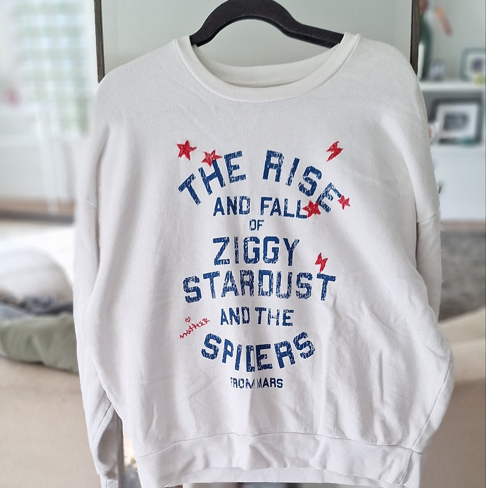 MOTHER White and Blue Graphic Sweatshirt